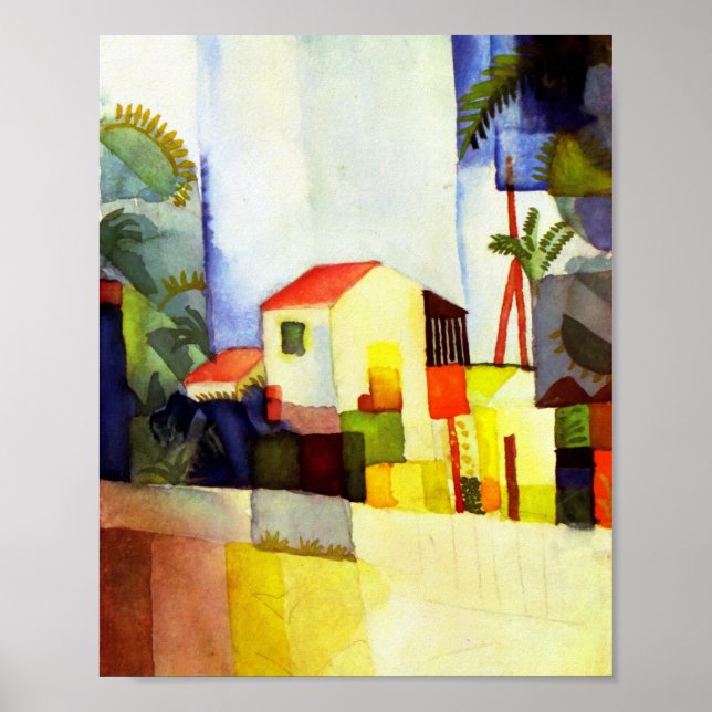 Póster August Macke Bright House - Pintura Por Aquarela (Frente)