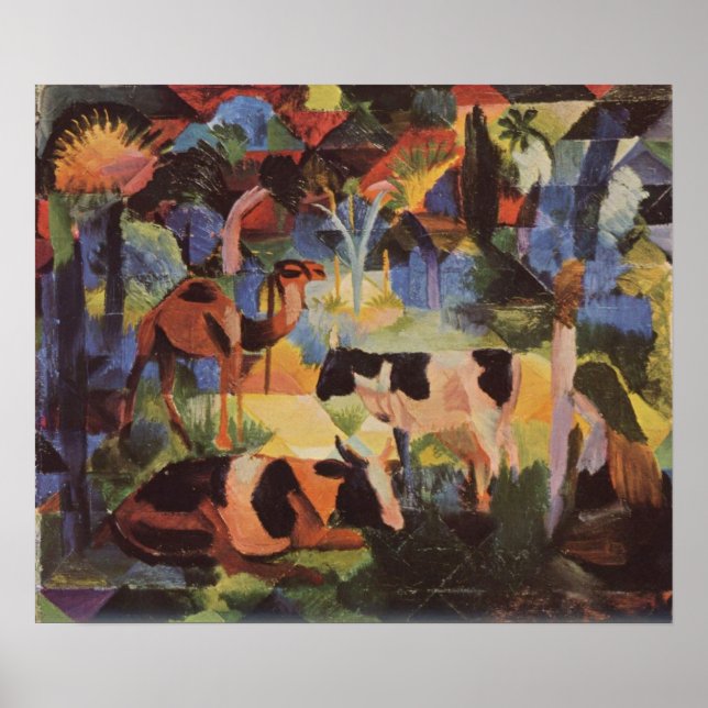 Póster August Macke Landscape com Vacas e Camelo (Frente)