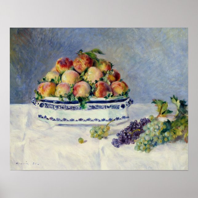 Póster Auguste Renoir - Vida Estática com Pêssegos e Uvas (Frente)