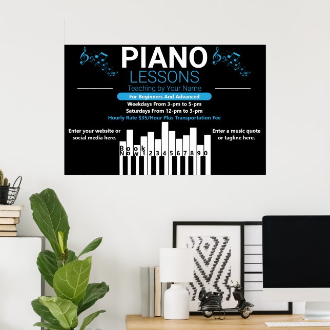 Poster Aulas de Piano Personalizadas Professor de Música  (Escritório em casa)