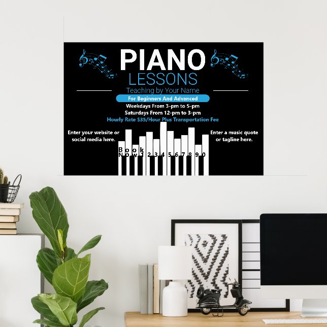 Poster Aulas de Piano Personalizadas Professor de Música  (Escritório em casa)