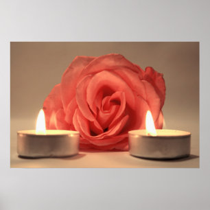 Póster aumentaram duas velas de foto floral cor-de-rosa