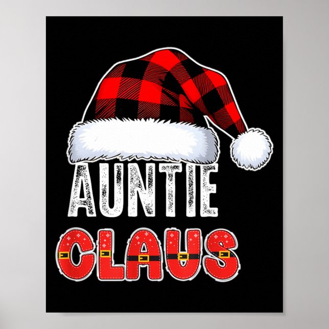 Poster Auntie Claus Buffalo Plaid Red Santa Hat Christmas (Frente)