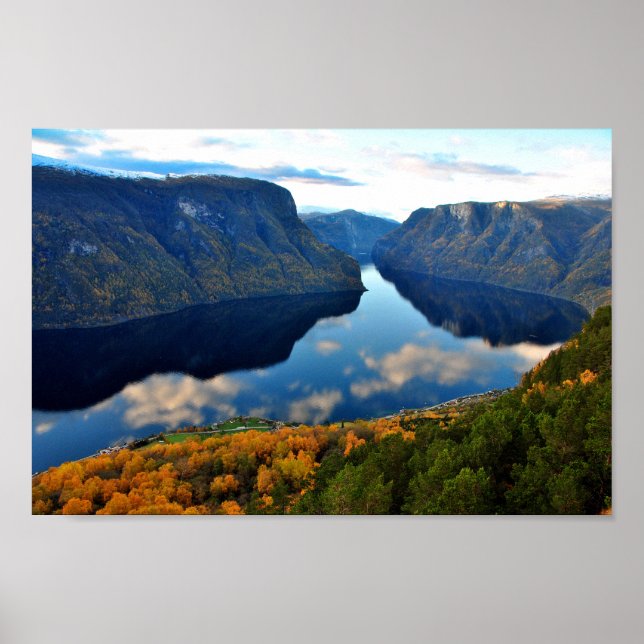 Poster Aurlandsfjord Flam Norueguês Fjord Noruega (Frente)