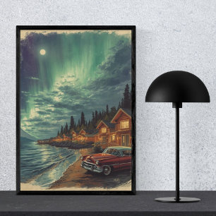 Poster Aurora Bay - Luzes do Norte Vintage Retro