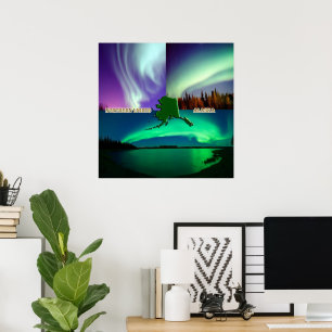 Poster Aurora boreal da colagem de Alaska