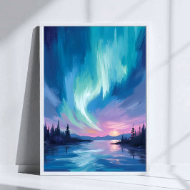 Poster Aurora Boreal Inverno Aquarela