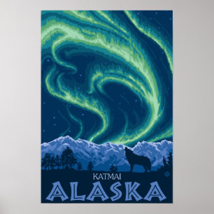 Póster Aurora boreal - Katmai, Alaska