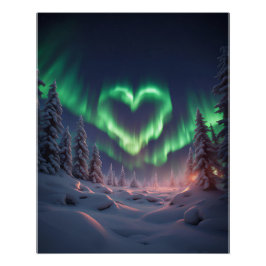 Póster Aurora Borealis em Forma de Coração
