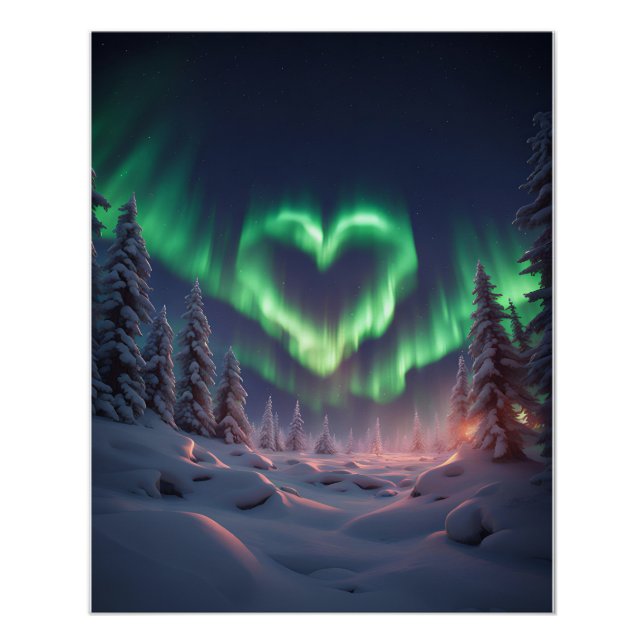 Póster Aurora Borealis em Forma de Coração (Frente)