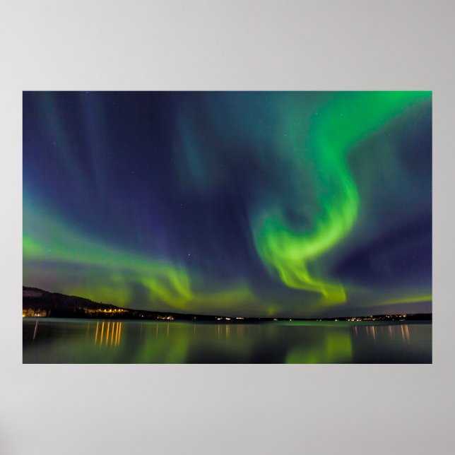 Poster Aurora borealis sobre um lago (Frente)