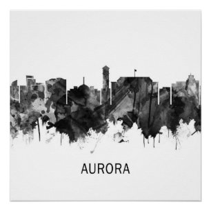 Póster Aurora Colorado Skyline BW