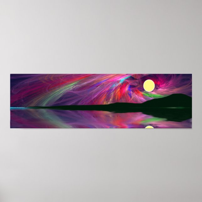 Poster Aurora da Lua Cheia no Oceano e Montanhas (Frente)