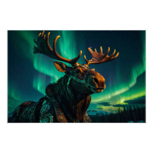 Póster Aurora de inverno e Arte Selvagem de Moose Steampu
