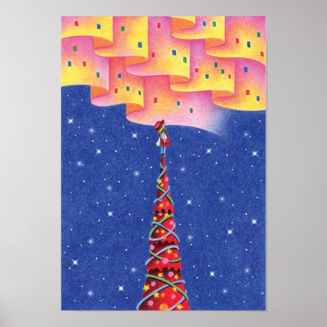 Poster Aurora e uma árvore de Natal. (Frente)