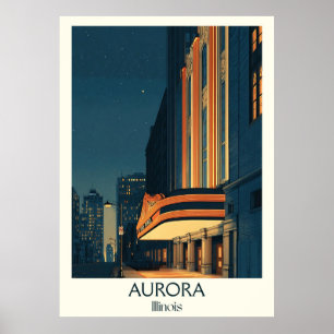 Poster Aurora Illinois Vintage City Skyline Viagem Art