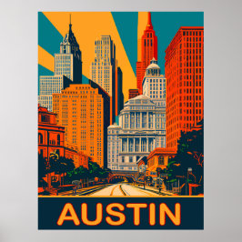 Poster Austin em cores vibrantes, Viagem
