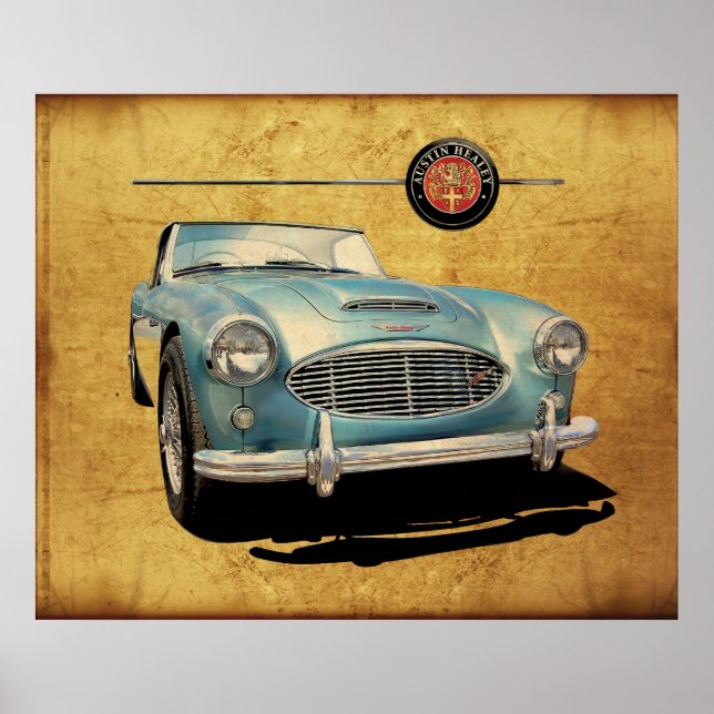 Póster Austin Healey 3000 azul em branco (Frente)