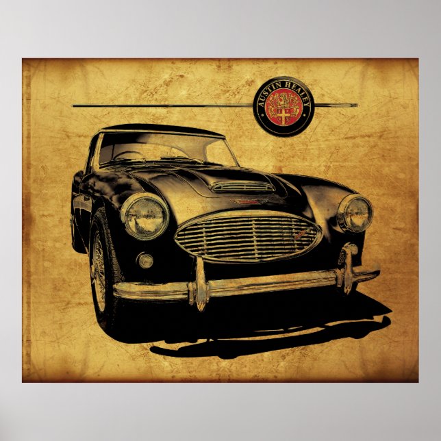 Poster Austin Healey 3000 Preto (Frente)