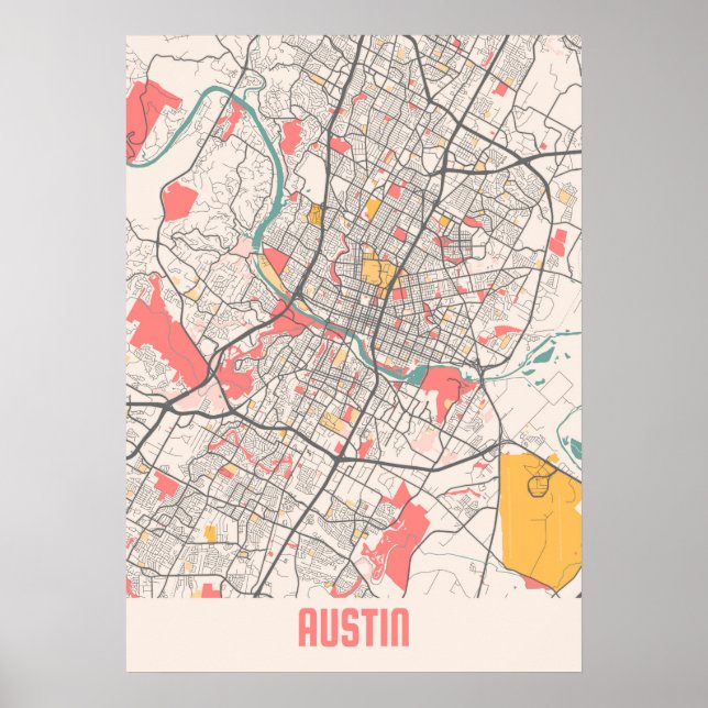Poster Austin - Mapa da cidade do Texas Chalk (Frente)