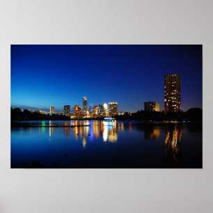Póster Austin Texas Centro Night Skyline Ladybird Lake