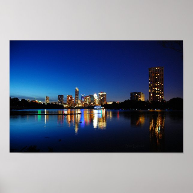 Póster Austin Texas Centro Night Skyline Ladybird Lake (Frente)