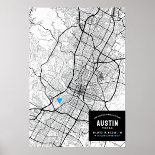 Poster Austin, Texas City Map + Marcar sua localização