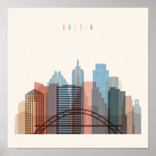 Poster Austin, Texas   Linha Skyline Cidade