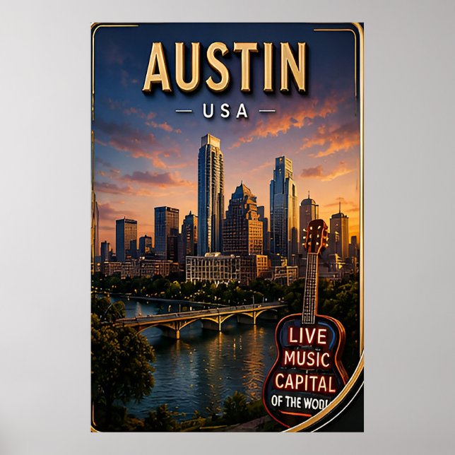 Poster Austin Texas Panorama Viagem (Frente)
