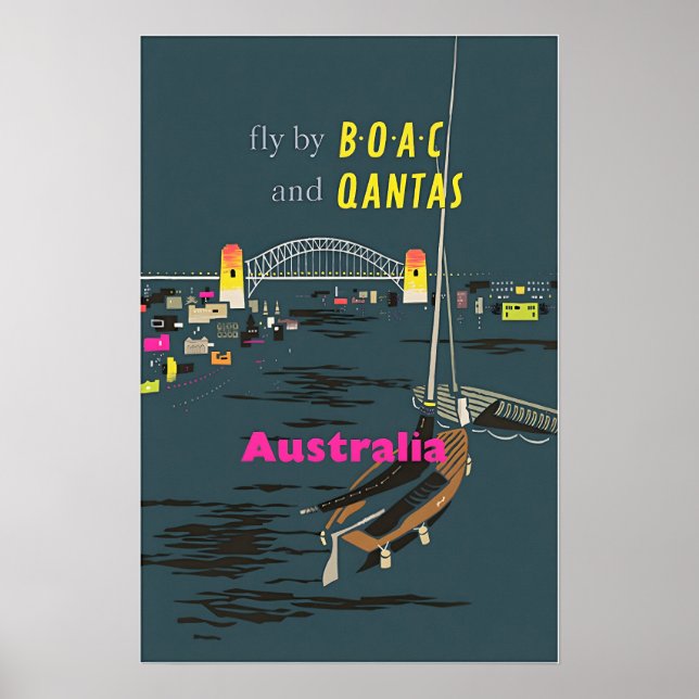 Poster Australia Art Australian Travel Print BOAC and Qan (Frente)