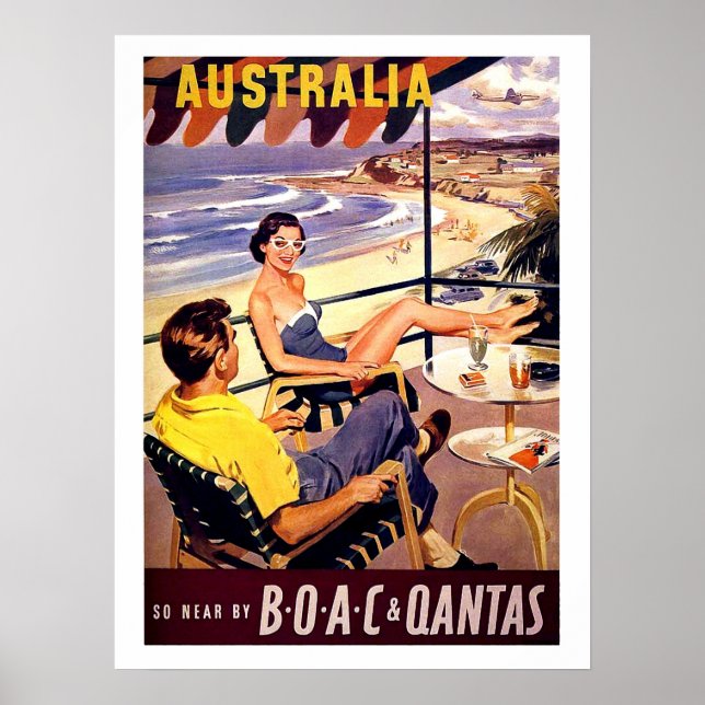 Poster Austrália, casal aproveita no terraço, viagens vin (Frente)