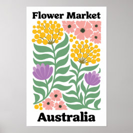 Poster Australia Flower Market Golden Wattle Pink Blossom