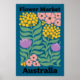 Poster Australia Flower Market Golden Wattle Pink Blossom