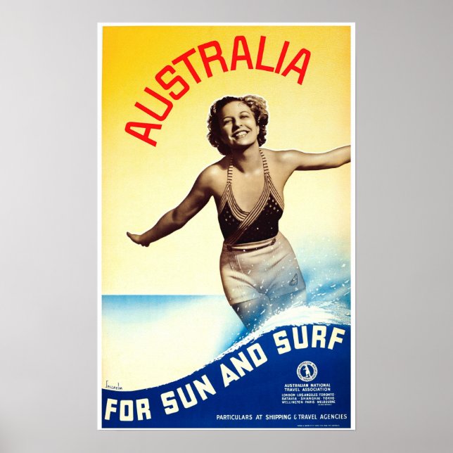 Poster AUSTRÁLIA Para Sol e Viagens vintage Surf (Frente)