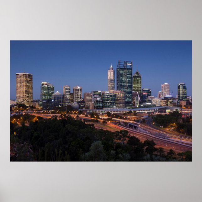 Póster Austrália, Perth, panorama da cidade a partir do K (Frente)