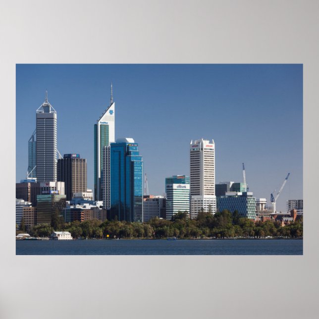 Póster Austrália, Perth, panorama da cidade a partir do r (Frente)