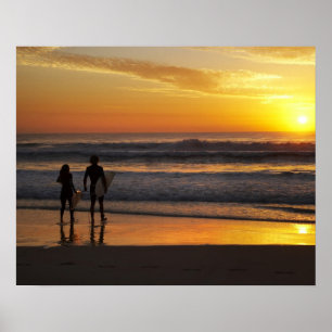 Poster Austrália, Queensland, Gold Coast, Surfistas em