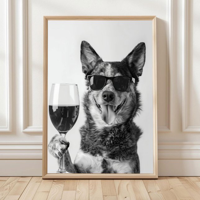 Poster Australian Cattle Dog and Wine Wall Art, Black and (Criador carregado)