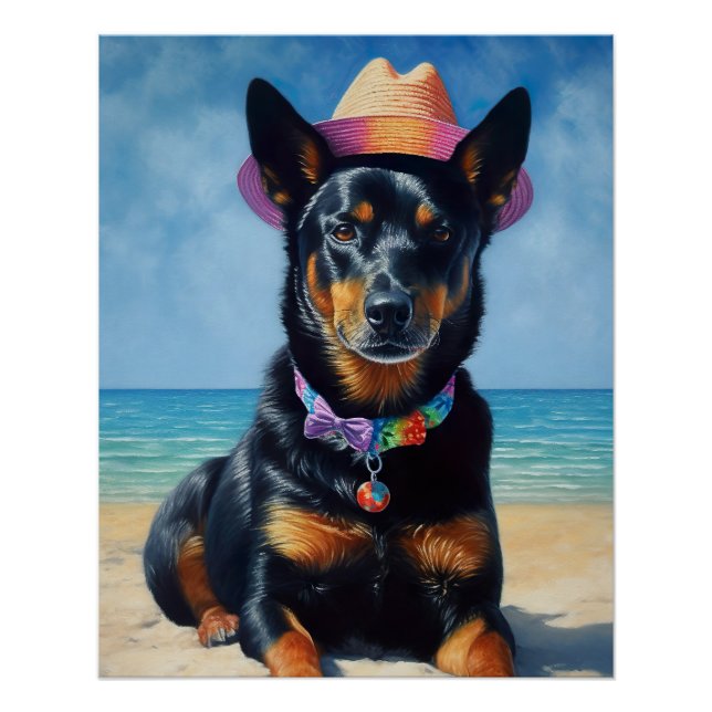 Póster australiano Kelpie on Beach, cão amante presente d (Frente)