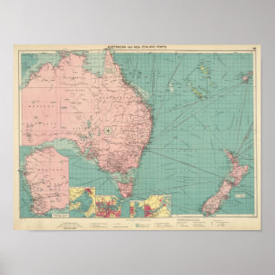 Póster Australiano, portos de Nova Zelândia