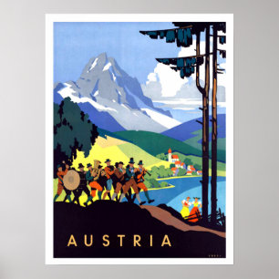 Poster Áustria, cumes, montanhas, orquestra da música,