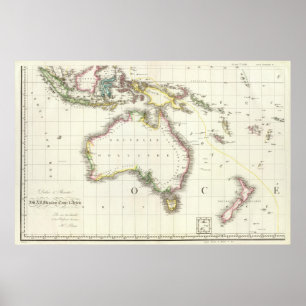 Póster Áustria e mapa gravado Indonésia