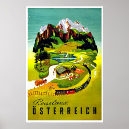Poster Áustria, país de viagens, ferrovia, cartaz de viag