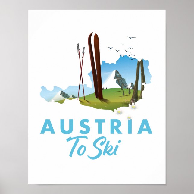 Poster Áustria para esqui. (Frente)