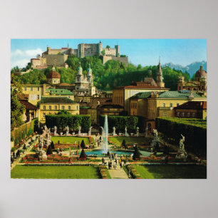 Póster Áustria, Salzburg, Schloss Hollenberg, jardins