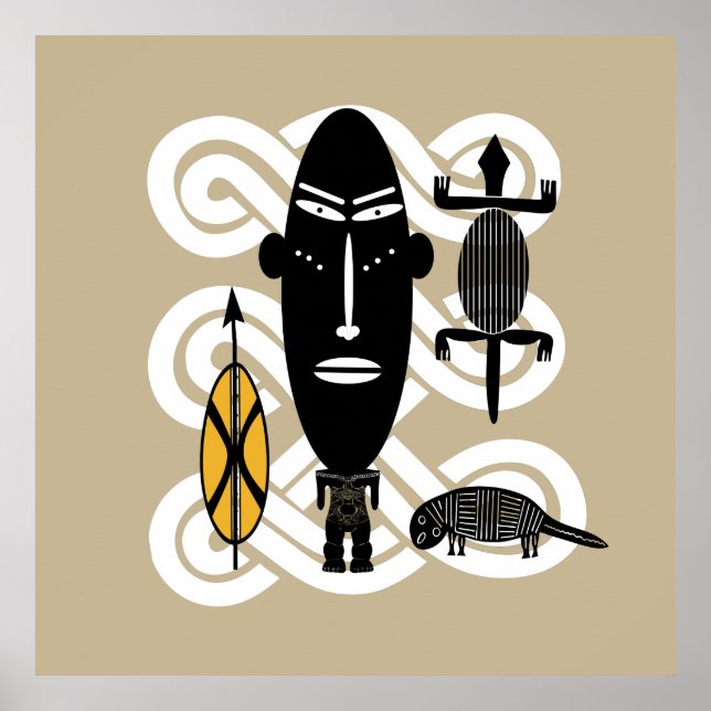 Poster autênticos animais de cena de guerreiro tribal (Frente)