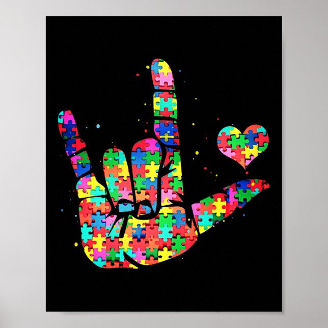 Poster Autism Awareness Asl Love Sign Language Puzzle Pie (Frente)