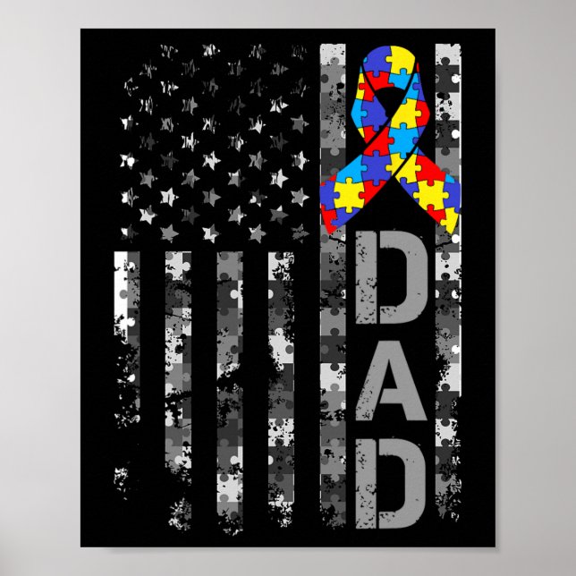 Poster Autism Awareness Dad Usa Flag Fathers Day  (Frente)