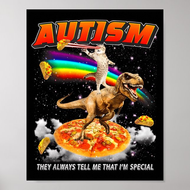 Poster Autism Awareness T-rex Cat Meme Neurodiversity Pri (Frente)