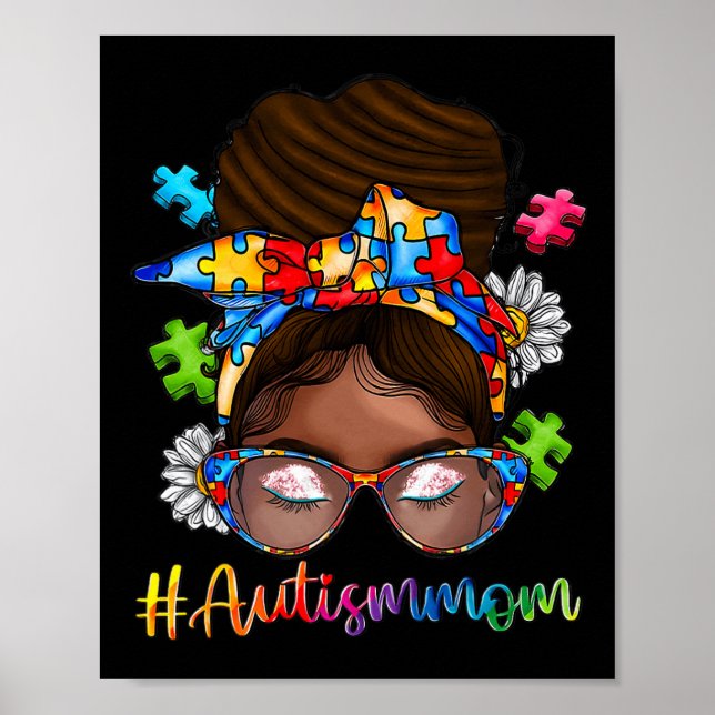 Poster Autismo Afro Mãe Curly Hair Americano Autismo Afri (Frente)